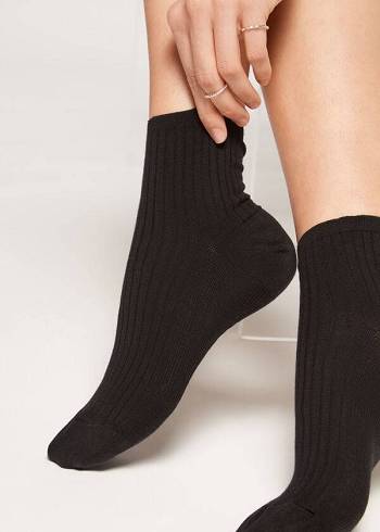 Calzedonia Gerippt Kurzes Socken Damen Schwarz | AT2480WY