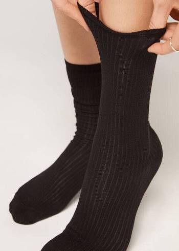 Calzedonia Gerippt Kurzes Socken Damen Schwarz | AT2486CE