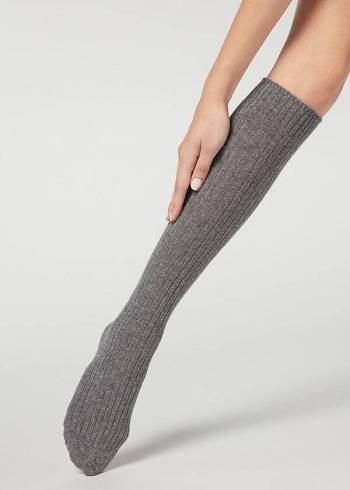 Calzedonia Gerippt Long with Wolle and Cashmere Socken Damen Grau | AT2255CE