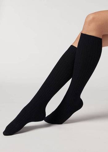 Calzedonia Gerippt Long with Wolle and Cashmere Socken Damen Blau | AT2257BC