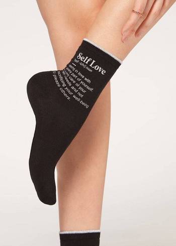 Calzedonia Girl Power Print Kurzes Socken Damen Schwarz | AT2434CE