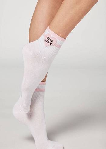 Calzedonia Girl Power Print Kurzes Socken Damen Weiß Rosa | AT2436ZG