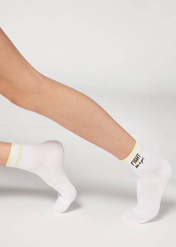 Calzedonia Girl Power Print Kurzes Socken Damen Weiß Gelb | AT2438KI