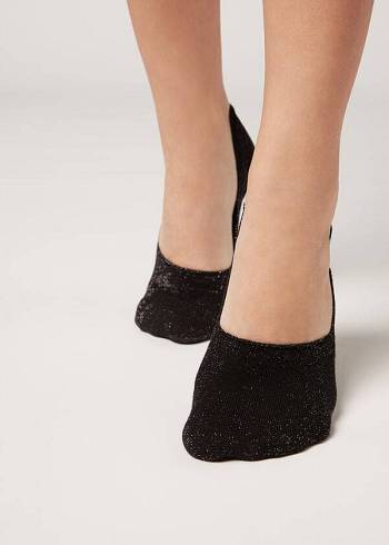 Calzedonia Glitter Baumwoll Invisible Socken Damen Schwarz | AT2208QZ