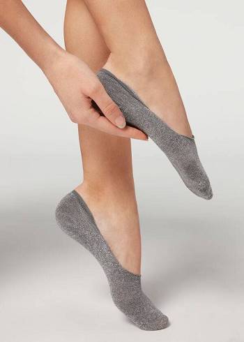 Calzedonia Glitter Baumwoll Invisible Socken Damen Grau | AT2209WY