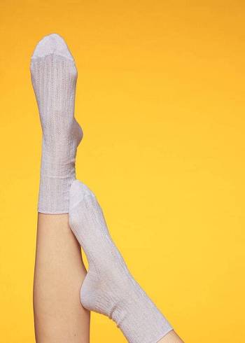 Calzedonia Glitter Herringbone Design Kurzes Socken Damen Weiß | AT2440HK