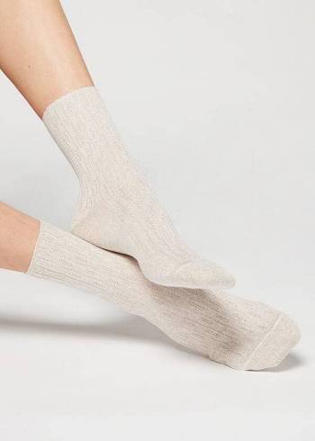 Calzedonia Glitter Herringbone Design Kurzes Socken Damen Beige | AT2441GL