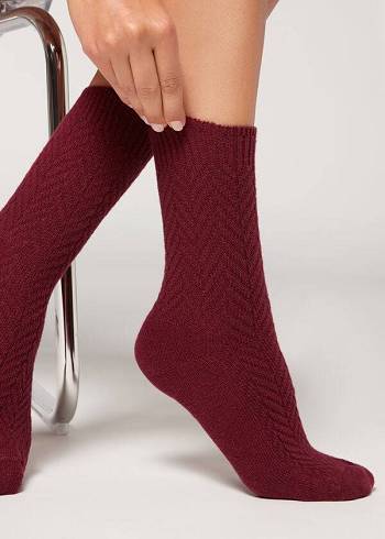 Calzedonia Herringbone Cashmere Kurzes Socken Damen Bordeaux | AT2444SO