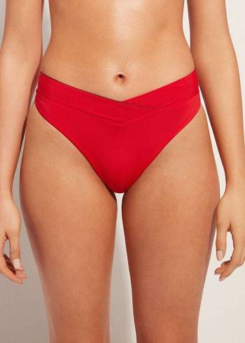 Calzedonia High-Taille V-Cut Brazilian Indonesia Bikinihosen Damen Rot | AT1465SO