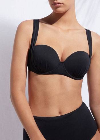 Calzedonia Indonesia Push-Up Bandeau Bikinioberteile Damen Schwarz | AT1775PQ