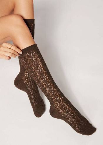 Calzedonia Knee High with Open Knit Wolle Long Socken Damen Braun | AT2242OR
