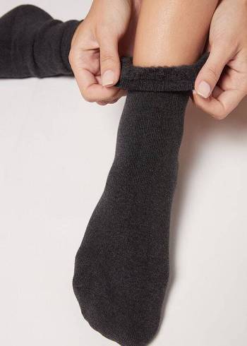 Calzedonia Kurzes Baumwoll Thermal Socken Damen Grau Schwarz | AT2492HK