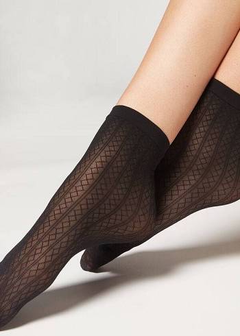 Calzedonia Kurzes Diamond Patterned Eco Socken Damen Schwarz | AT2496SO