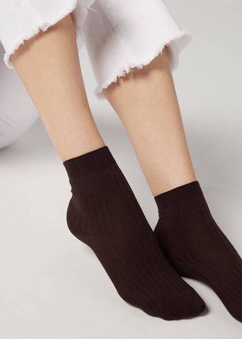 Calzedonia Kurzes Gerippt with Baumwoll and Cashmere Socken Damen Braun | AT2513XF