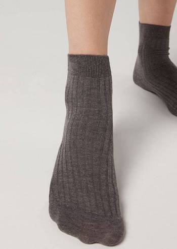 Calzedonia Kurzes Gerippt with Baumwoll and Cashmere Socken Damen Kaffee | AT2515LH
