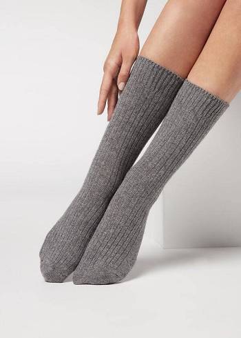 Calzedonia Kurzes Gerippt with Wolle and Cashmere Socken Damen Grau | AT2516KI