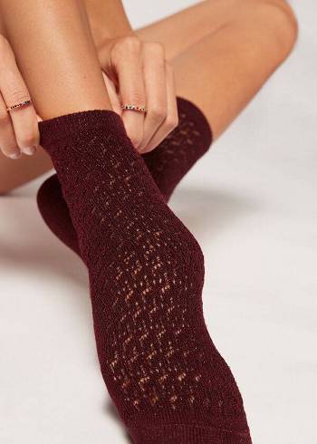 Calzedonia Kurzes Openwork with Glitter Socken Damen Bordeaux | AT2505EX