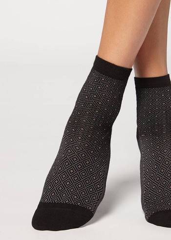 Calzedonia Kurzes Patterned Socken Damen Schwarz | AT2509NB