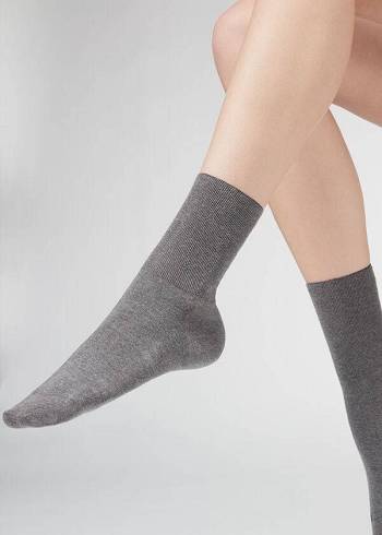 Calzedonia Kurzes in Baumwoll with Cashmere Socken Damen Grau | AT2498PQ
