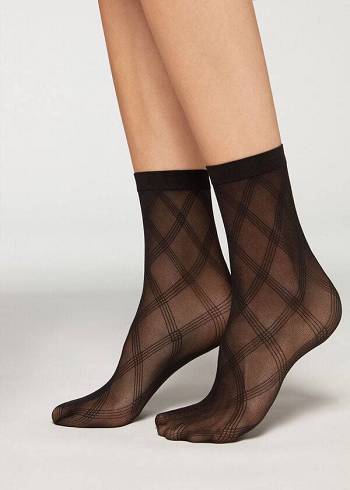 Calzedonia Kurzes in Diamond Eco Mesh Socken Damen Schwarz | AT2500IS