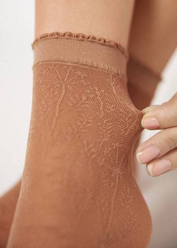 Calzedonia Kurzes in Floral Pattern Mesh Socken Damen Beige | AT2503TV