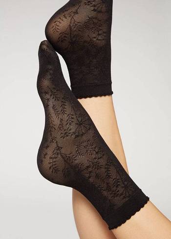 Calzedonia Kurzes in Floral Pattern Mesh Socken Damen Schwarz | AT2504RW