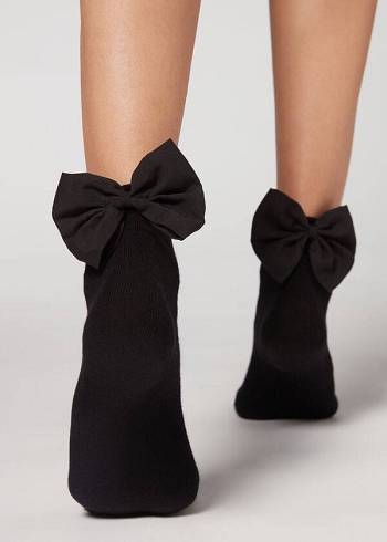 Calzedonia Kurzes with Bow Socken Damen Schwarz | AT2521DN