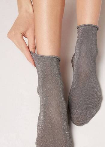 Calzedonia Kurzes with Glitter Socken Damen Grau | AT2524PQ