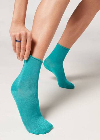 Calzedonia Kurzes with Glitter Socken Damen Türkis | AT2526IS