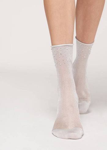 Calzedonia Kurzes with Glitter and Crystals Socken Damen Weiß | AT2528YU