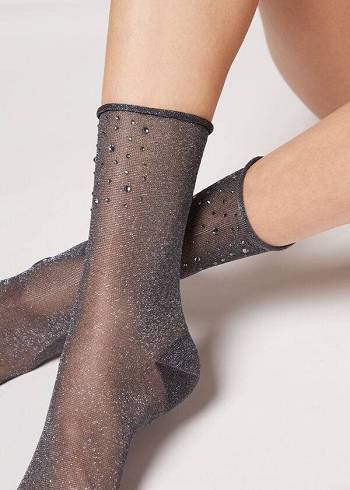 Calzedonia Kurzes with Glitter and Crystals Socken Damen Schwarz | AT2529TV