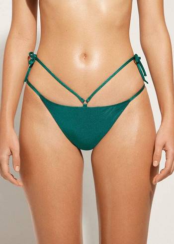 Calzedonia Lamé Brazilian Side String Hollywood Bikinihosen Damen Grün | AT1486UT