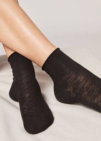 Calzedonia Linen and Viscose Kurzes Socken Damen Schwarz | AT2446PQ