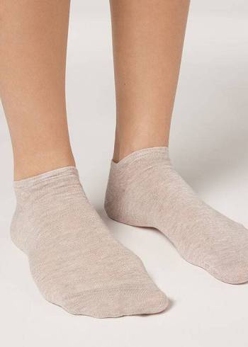 Calzedonia Linen and Viscose No-show Socken Damen Beige | AT2295PQ