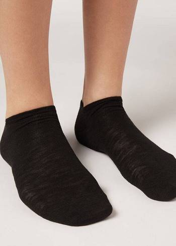 Calzedonia Linen and Viscose No-show Socken Damen Schwarz | AT2296AP