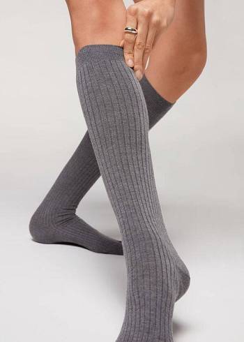 Calzedonia Long Gerippt Cashmere Socken Damen Grau | AT2244AP