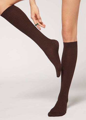 Calzedonia Long Gerippt Cashmere Socken Damen Braun | AT2245SO