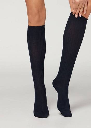 Calzedonia Long Gerippt Cashmere Socken Damen Blau | AT2247FM