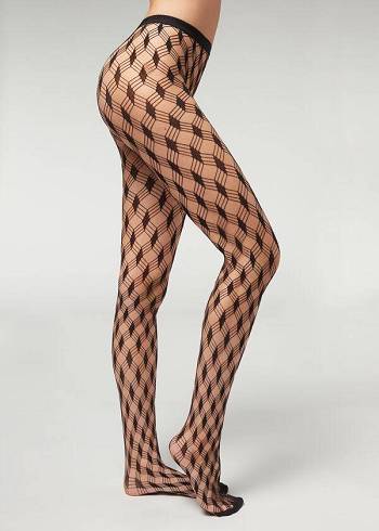Calzedonia Maxi Diamonds Mesh Eco Patterned Strumpfhose Damen Schwarz | AT1117WY