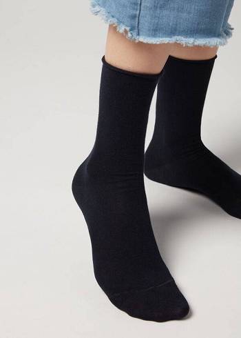 Calzedonia Non-Elastic Baumwoll Ankle Kurzes Socken Damen Navy Blau | AT2454WY